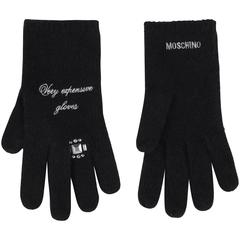 MOSCHINO "Very expensive gloves" Black Rhinestone 100% Cashmere Gloves 6