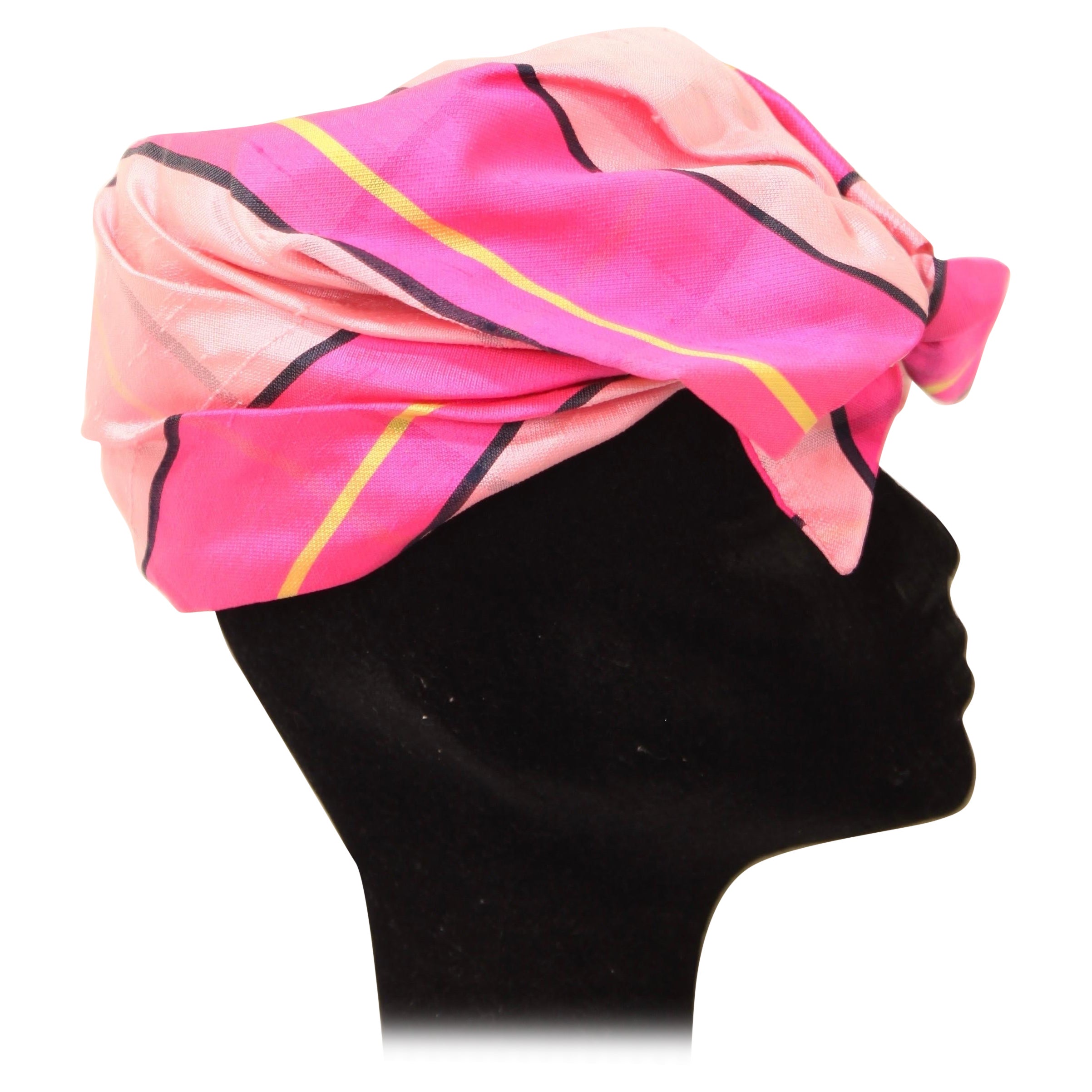 Lanvin Raw Silk pink madras Turban Hat, c.1960s For Sale