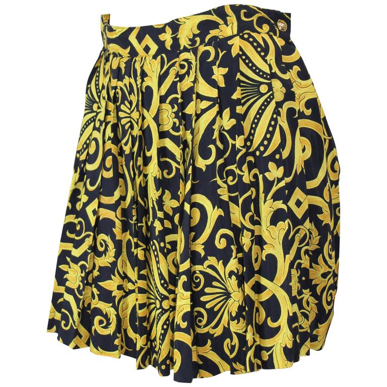 Gianni Versace Vintage Black and Yellow Pleated mini Skirt at 1stDibs