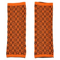 Hermes Brown & Orange Knit Reversible 'H' Logo Fingerless Arm Warmers