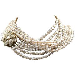  Vintage luxurious Miriam Haskell 5 strands long pearl Necklace