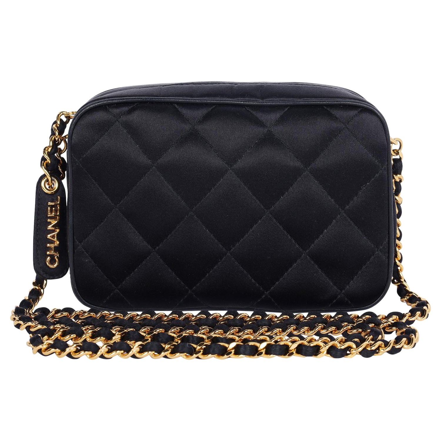 Chanel Mini Satin Leather Quilted Camera Cross Body Bag 1996 For Sale