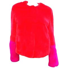 Red Rex Rabbit short fur jacket with  Fushia  Cuffs . MUst Have!! NEW!
