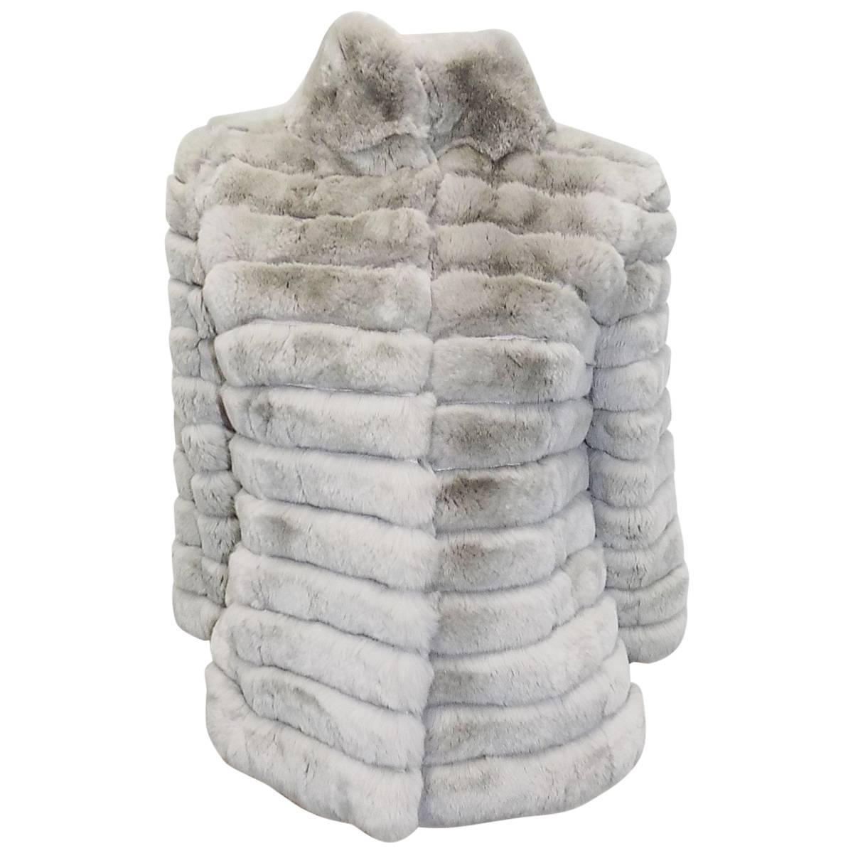 New Italian design horisontal  Rex Rabbit Luxury Fur Jacket sz 8