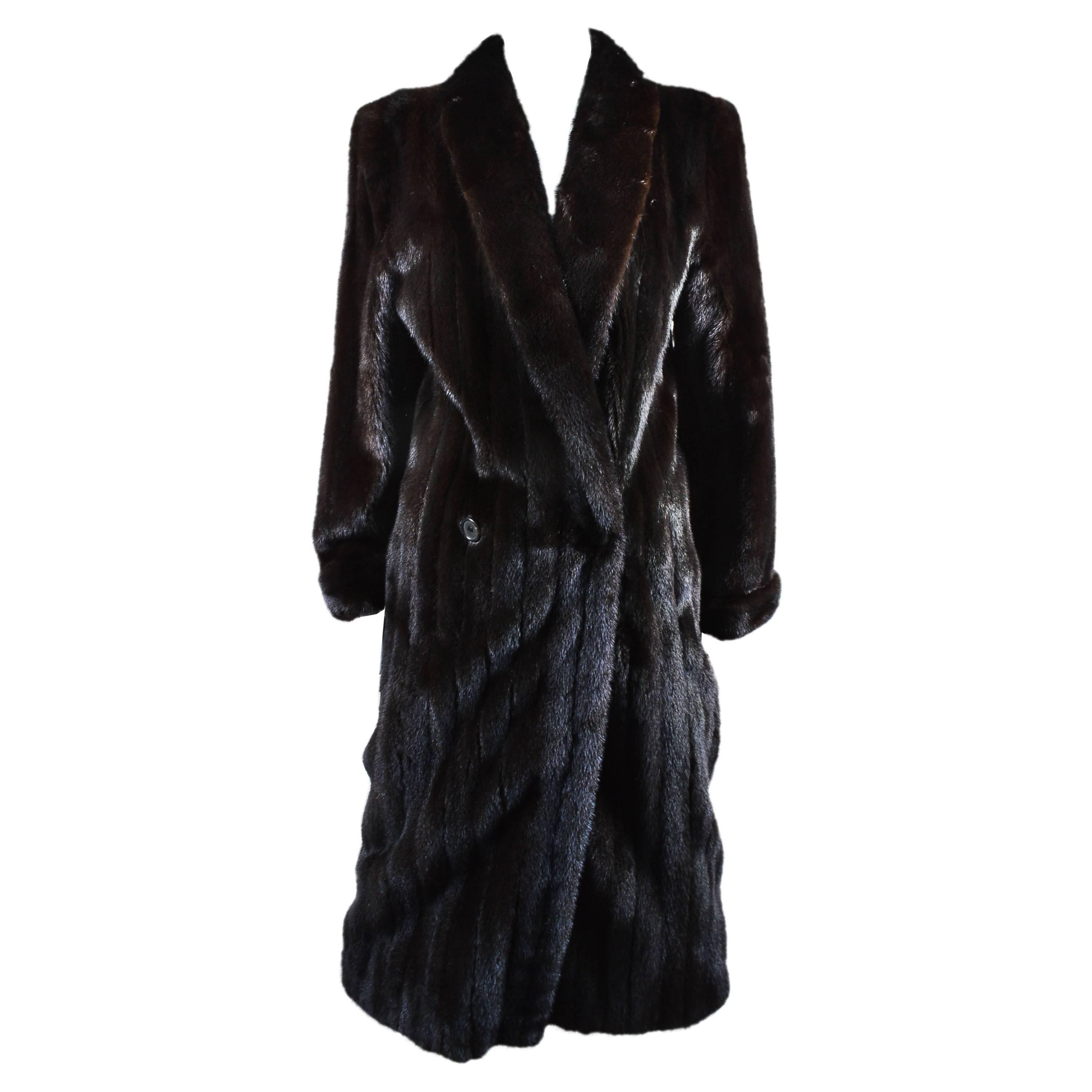 Vintage Ralph Lauren Brown Mink Fur Long Coat For Sale