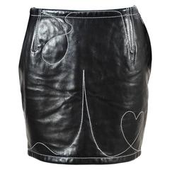 Moschino Black & White Leather Top Stitched Mini Skirt SZ 42