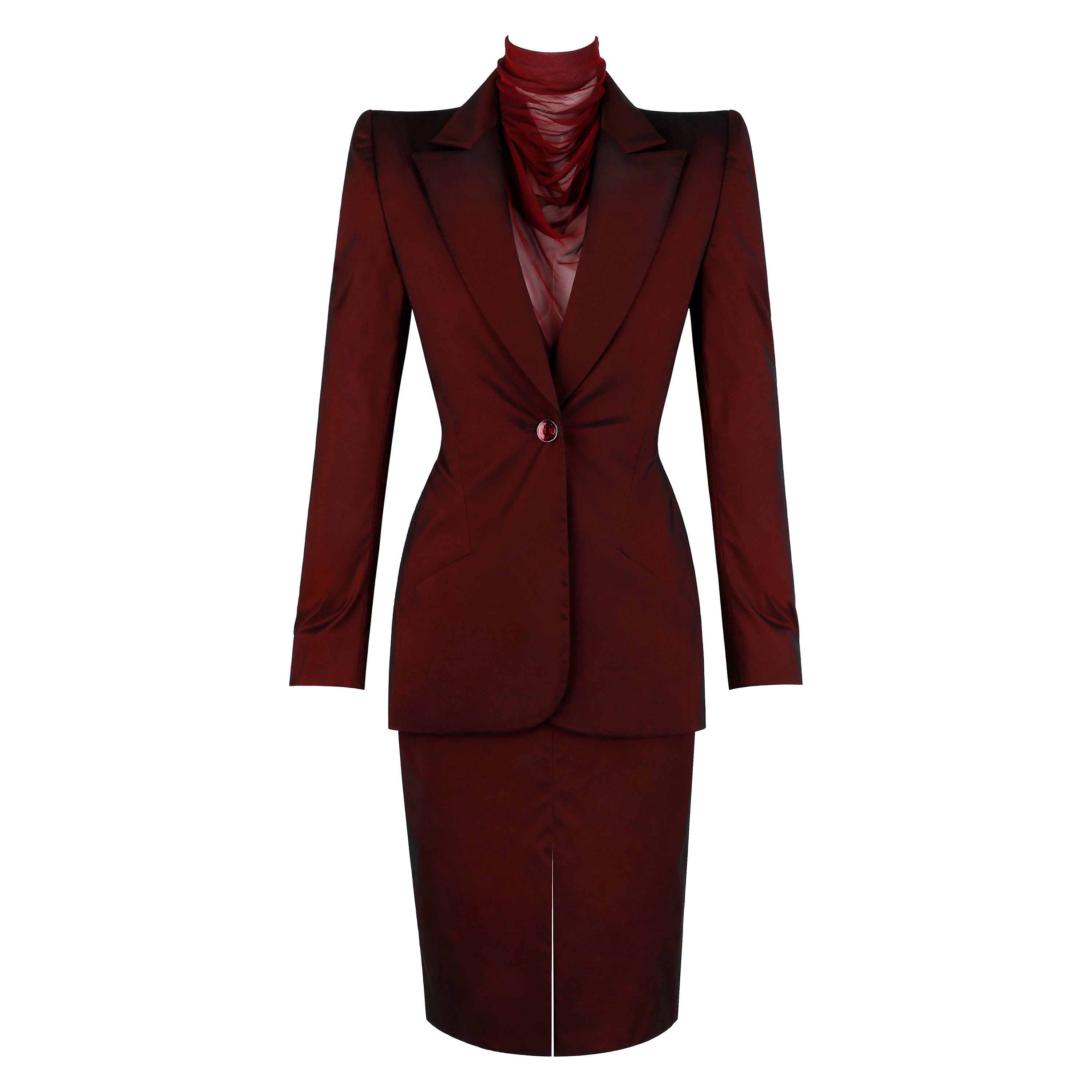 Givenchy Couture Alexander McQueen F/W 1998 Sheer Mock Neck Dress & Blazer Suit For Sale