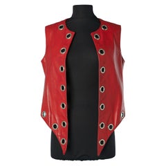 Red leather vest with oversize eyelet Création Pierre Cardin Paris 