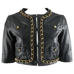 Moschino Cheap and Chic resort 2010 Black Leather Crop Jacket with Gold Chains