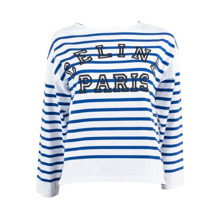 CELINE white & blue cotton STRIPED MARINERE 3/4 SLEEVE Shirt XS For Sale