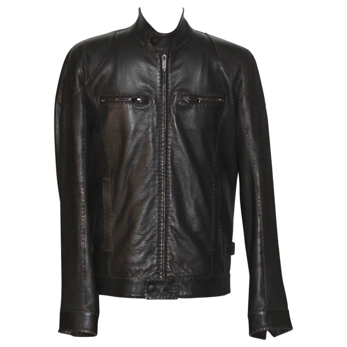 Fendi Selleria Brown Leather Men Jacket Sz 46 at 1stDibs | fendi leather  jacket
