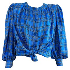 YSL Yves saint Laurent royal blue silk blouse from the 1970s