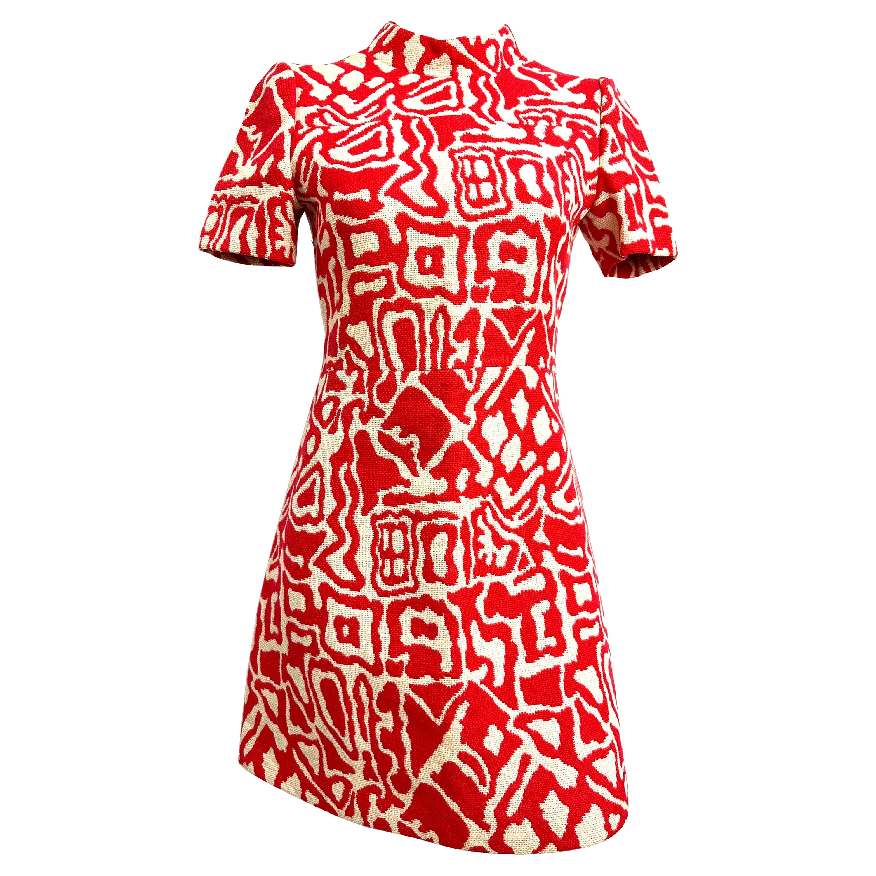 Early 1970s trapeze dress by tes lapidus with brutalist motif For Sale