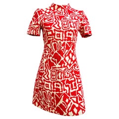 Early 1970s trapeze dress by tes lapidus with brutalist motif