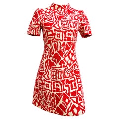 Retro Early 1970s trapeze dress by tes lapidus with brutalist motif