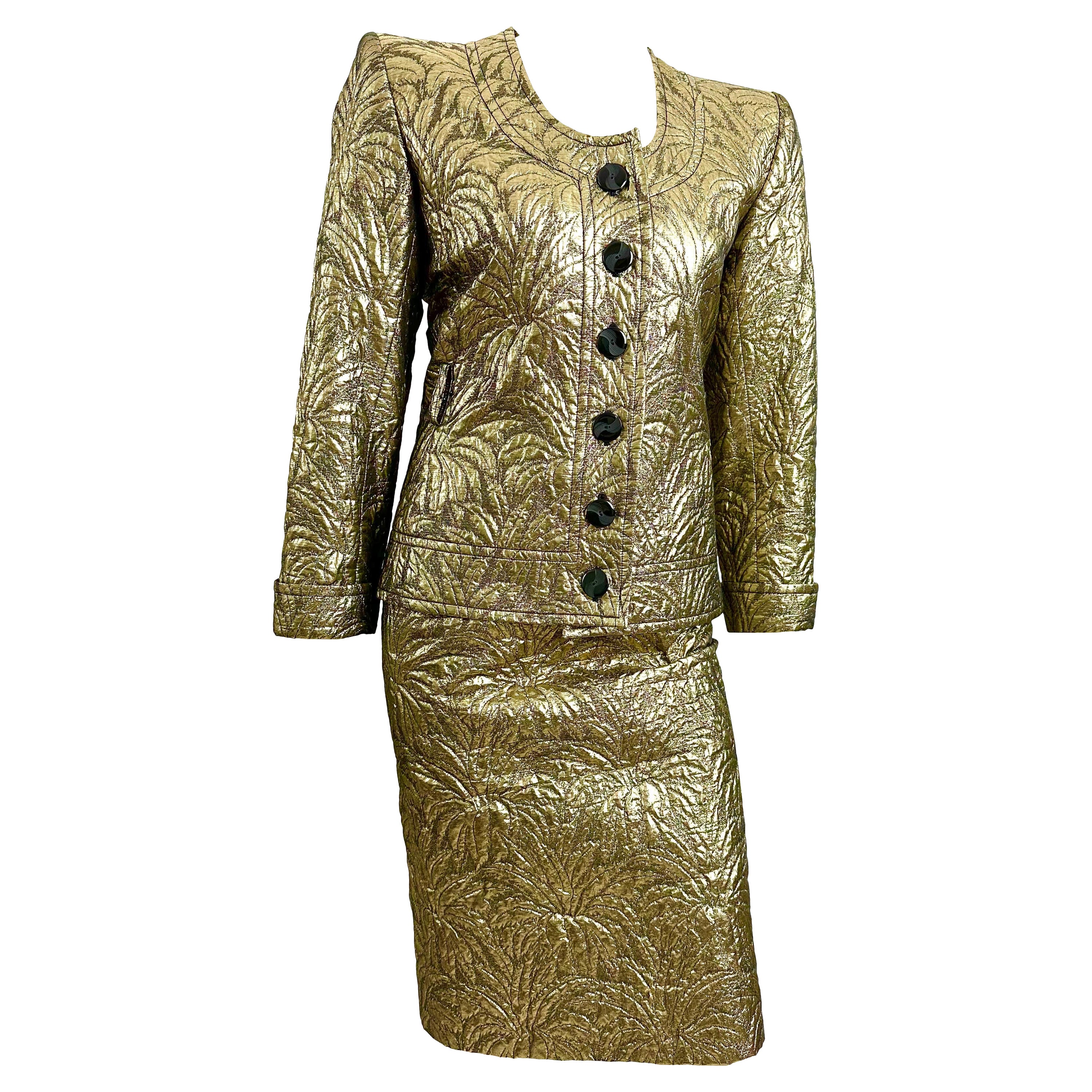 YSL Yves saint Laurent gold brocade skirt suit F/W 86 For Sale