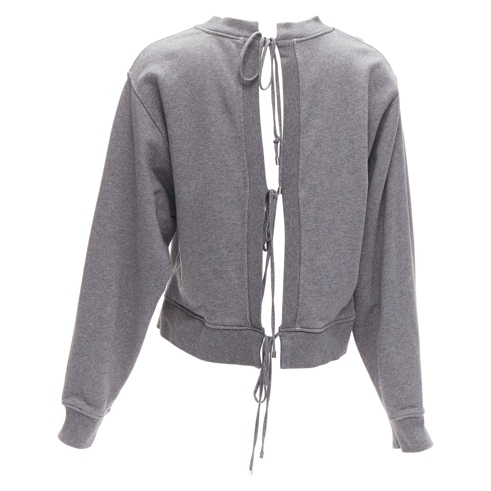 ALEXANDER WANG T grey cotton tie back cut out crew neck sweater S For Sale
