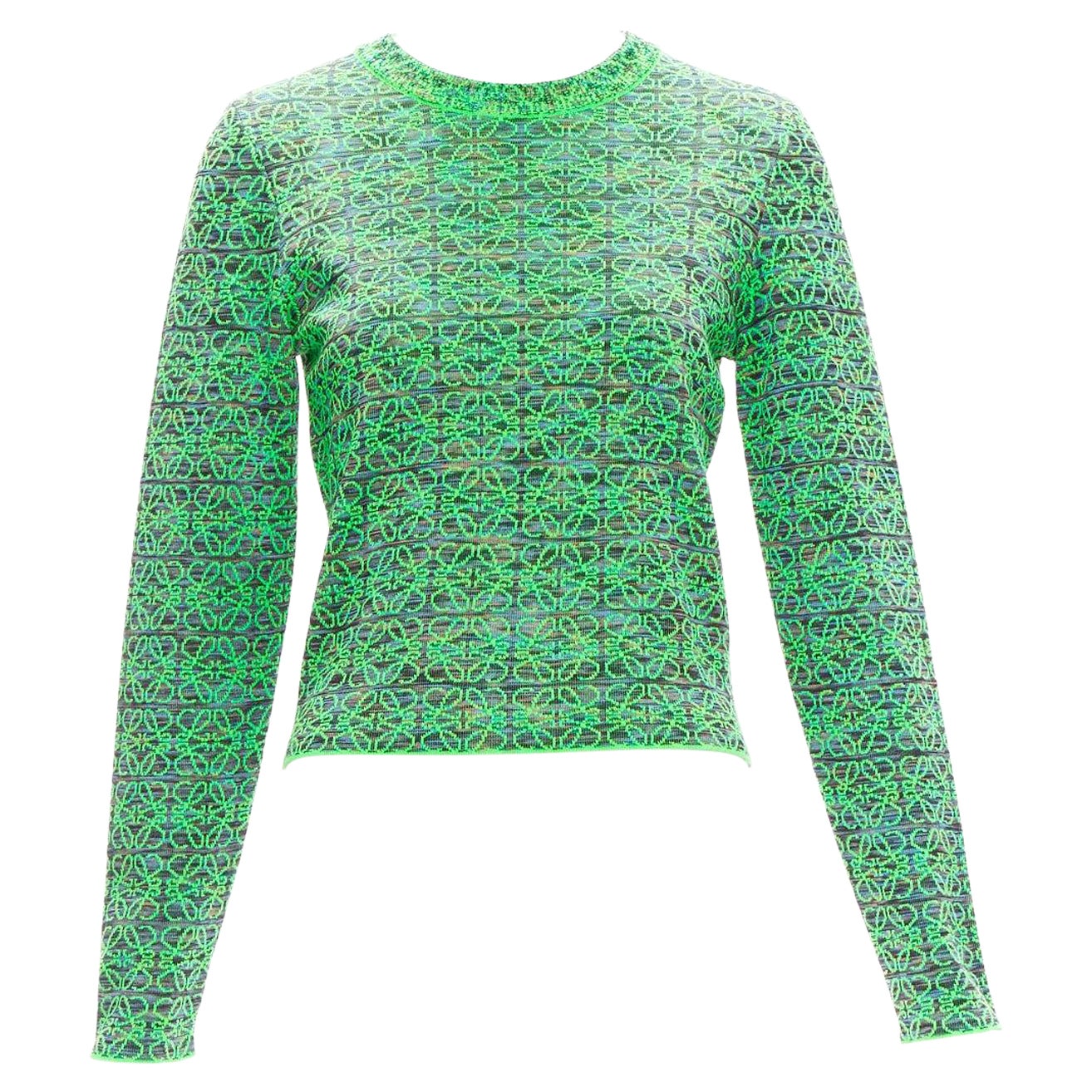 LOEWE Anagram neon green logo jacquard cropped sweater M For Sale
