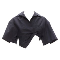 JACQUEMUS L'amour black cotton blend asymmetric crop shirt top FR36 S
