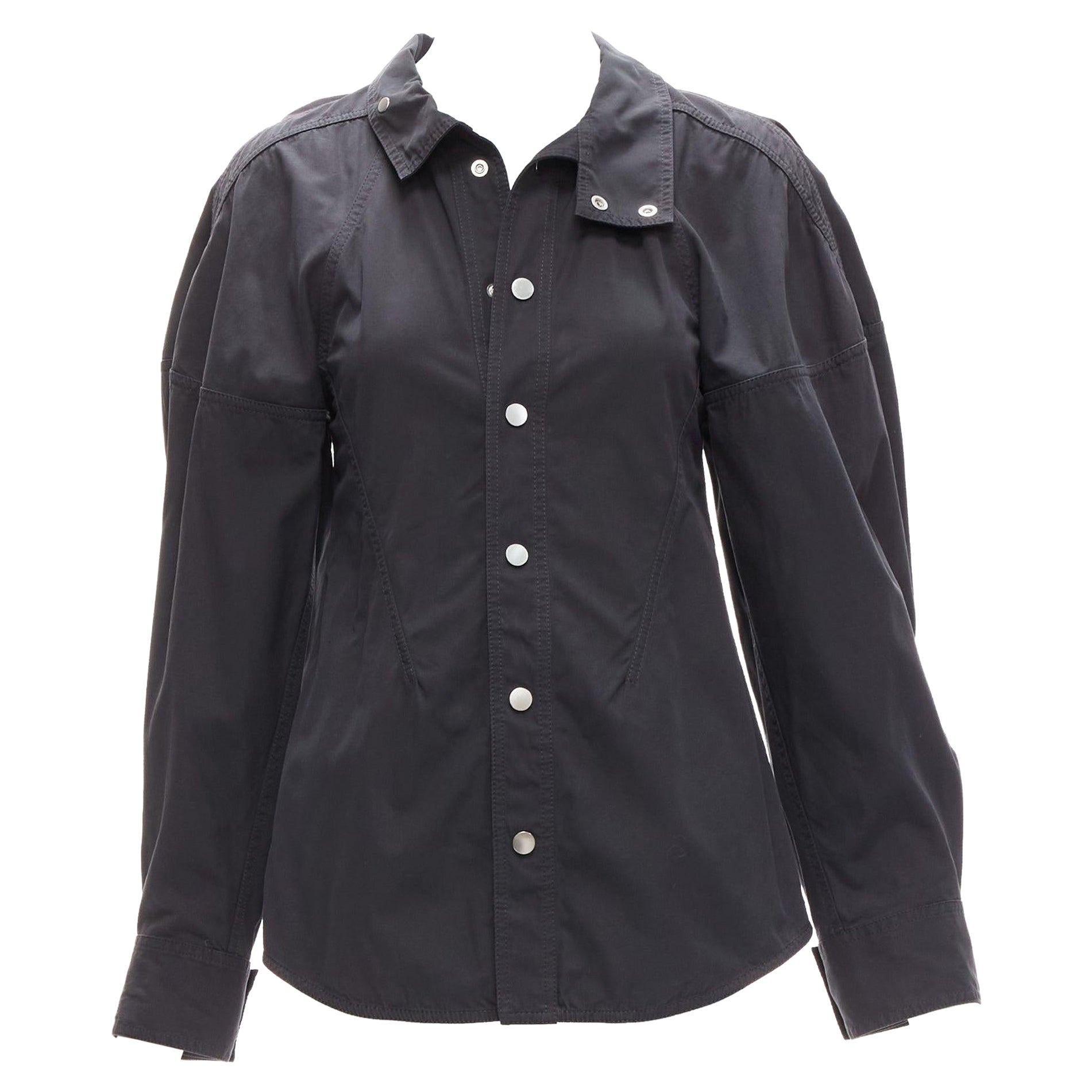 BOTTEGA VENETA black cotton blend 3D cut sleeves snap button shirt IT36 S For Sale