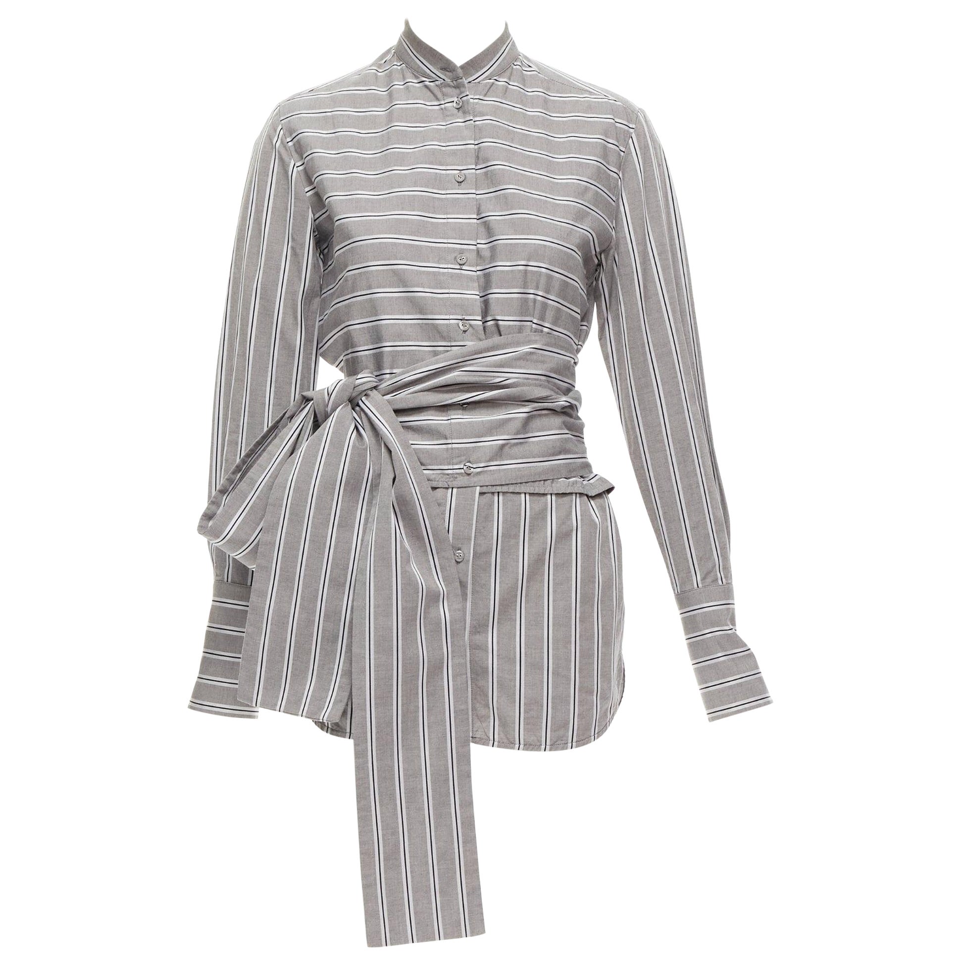 VVB VICTORIA BECKHAM grey striped cotton oversized sash belt tunic shirt UK6 XS For Sale