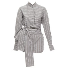 VVB VICTORIA BECKHAM grey striped cotton oversized sash belt tunic shirt UK6 XS