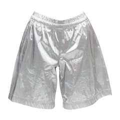 Vintage DRIES VAN NOTEN metallic silver elasticated waist wide leg shorts FR34 XS