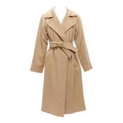 MAX MARA 100% camel tan collared longline belted wrap coat FR36 S