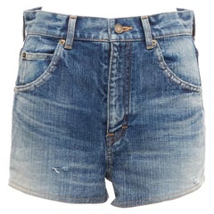 SAINT LAURENT 2020 blue distressed washed denim high waisted shorts 29"