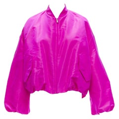 VALENTINO Runway PP Pink silk satin cocoon cropped bomber jacket blouson IT38 XS