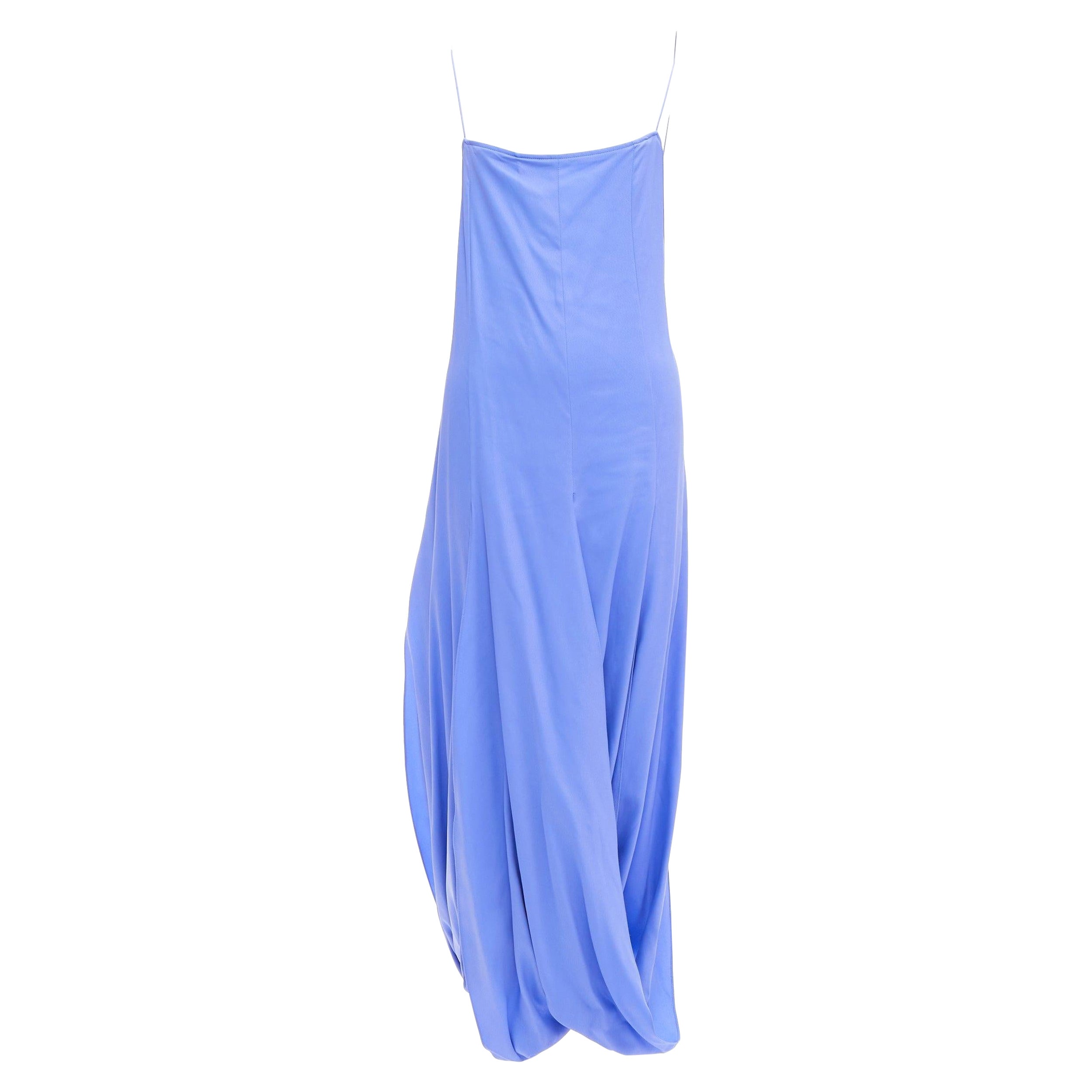 JACQUEMUS Le Souk 2018 Runway Nahil blue leg slit draped hem midi dress FR36 S For Sale