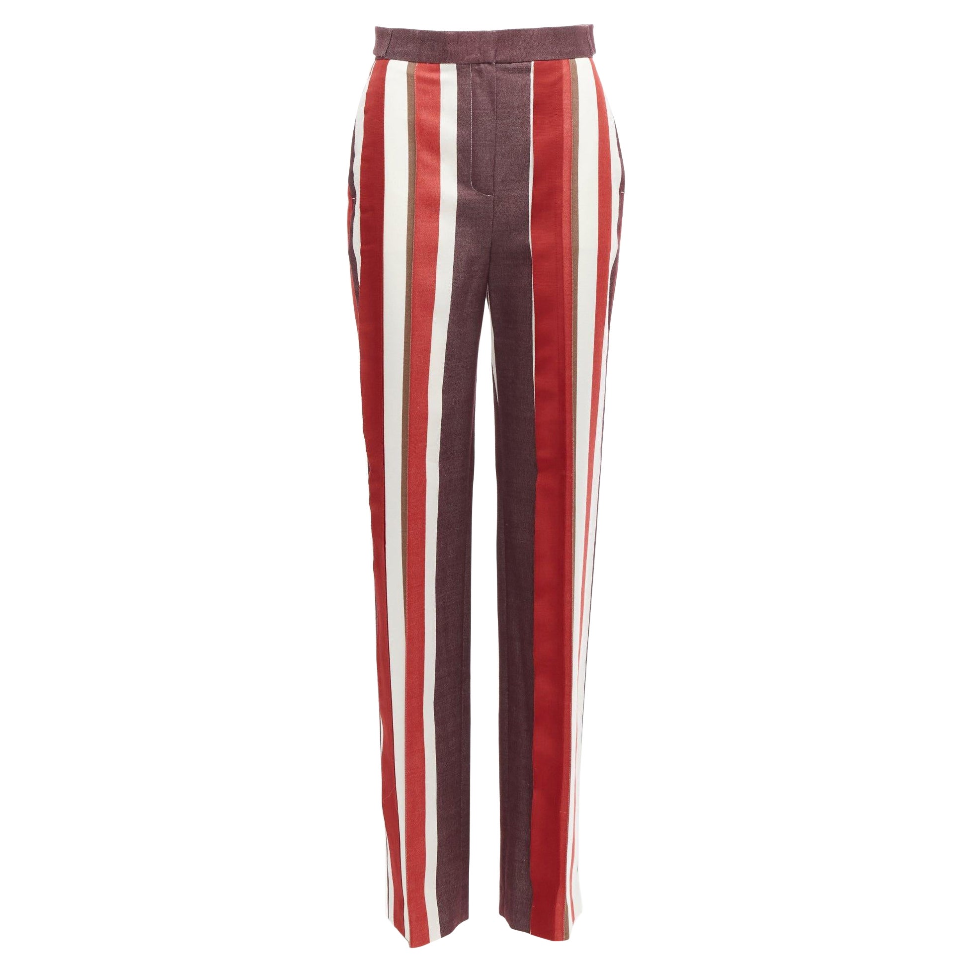 FRENKEN red cotton wool blend graphic stripe wide leg pants IT34 XXS For Sale