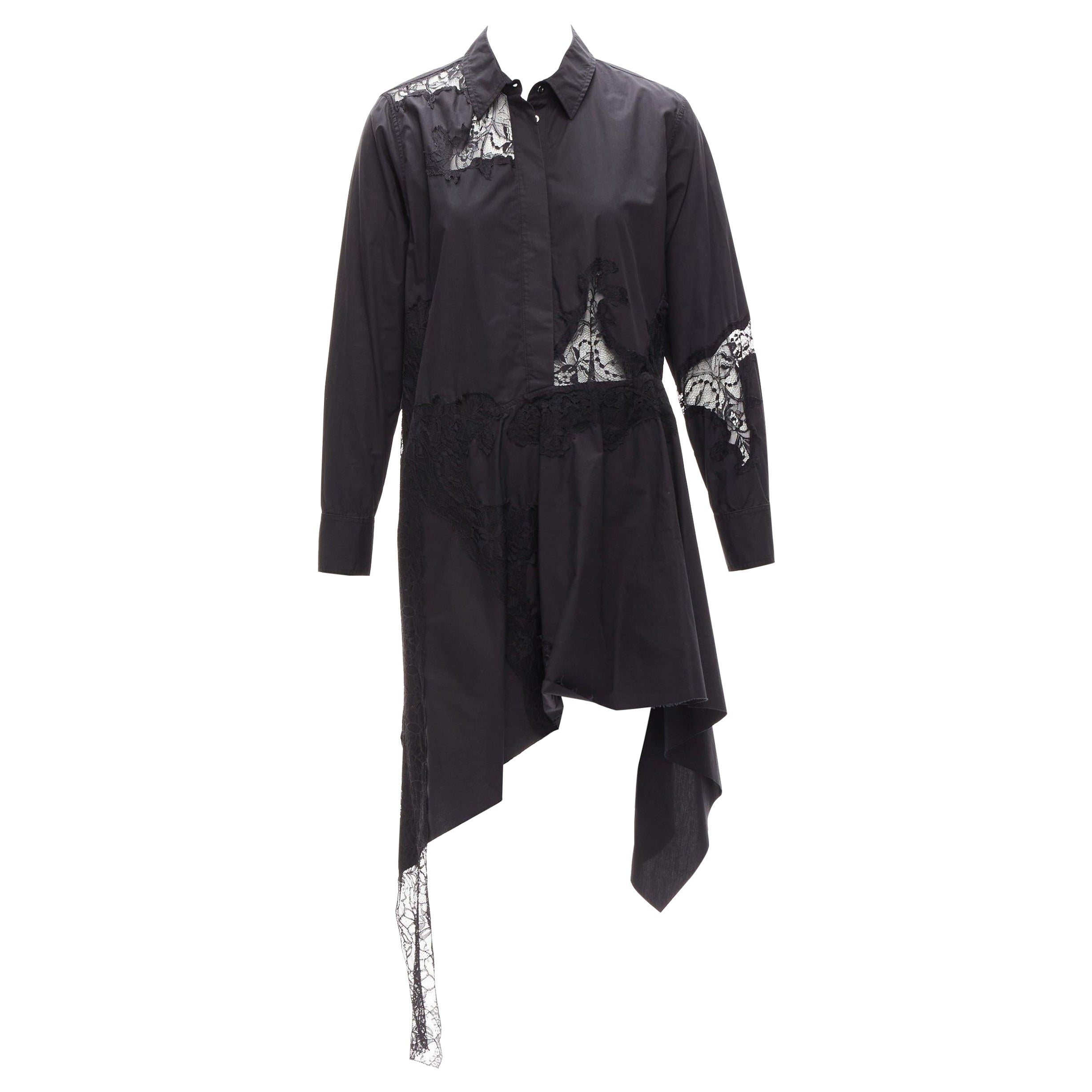 MARQUES ALMEIDA 100% cotton black lace applique cut out bias shirt dress XS For Sale