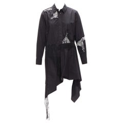 MARQUES ALMEIDA 100% Baumwollhemdkleid mit schwarzer Spitzenausschnitt und Schrägschnitt ausschnitt XS