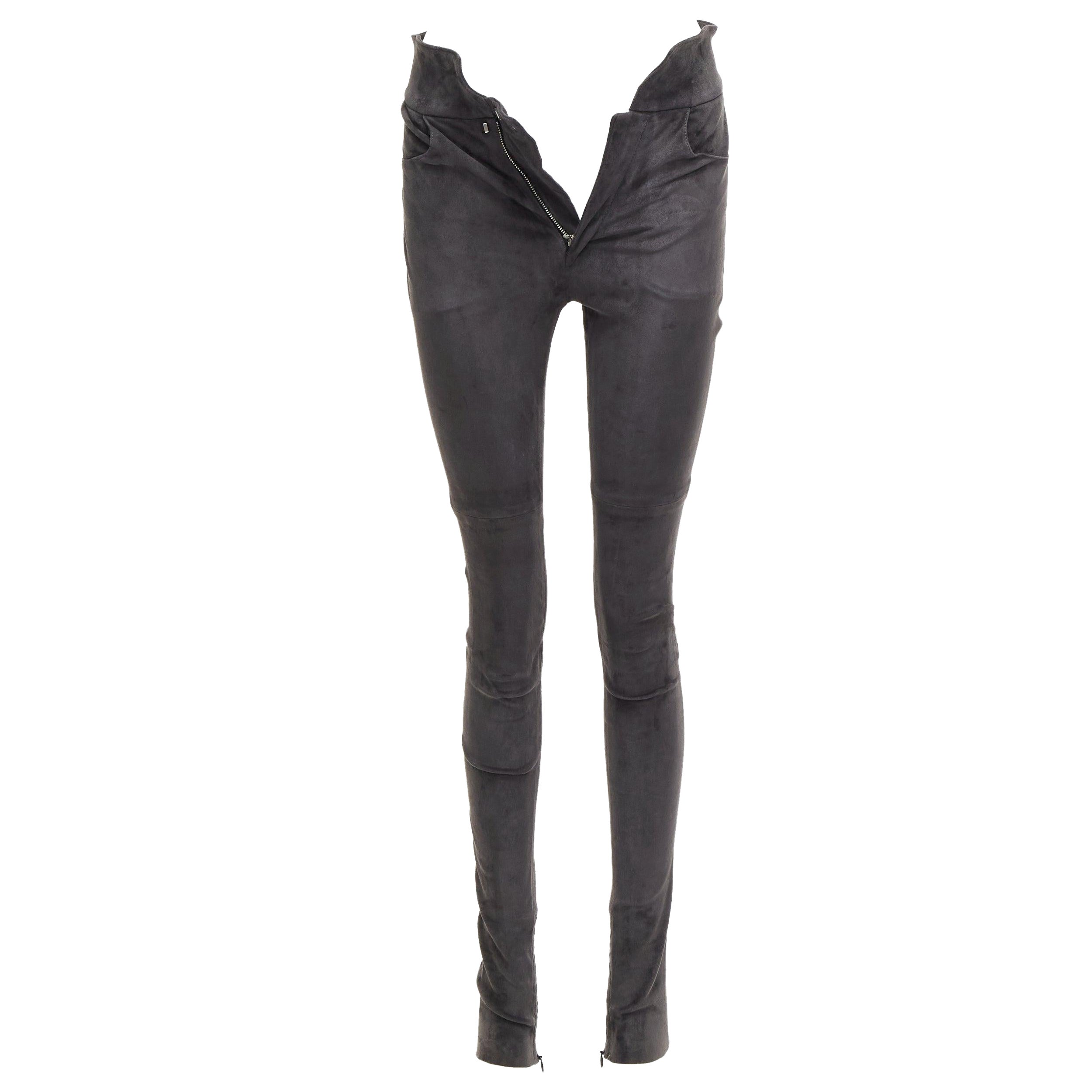 ISABEL MARANT 100% lambskin suede leather grey high waisted skinny pants FR36 S For Sale
