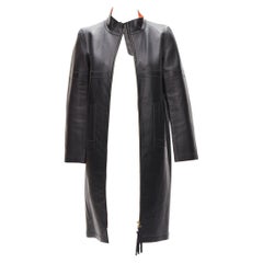 MARNI 2012 black lambskin leather orange lined longline high collar coat IT38 XS