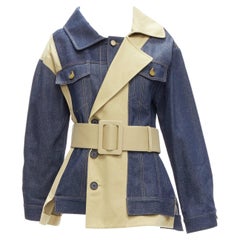 MONSE blue khaki cotton denim deconstructed trench jacket XS