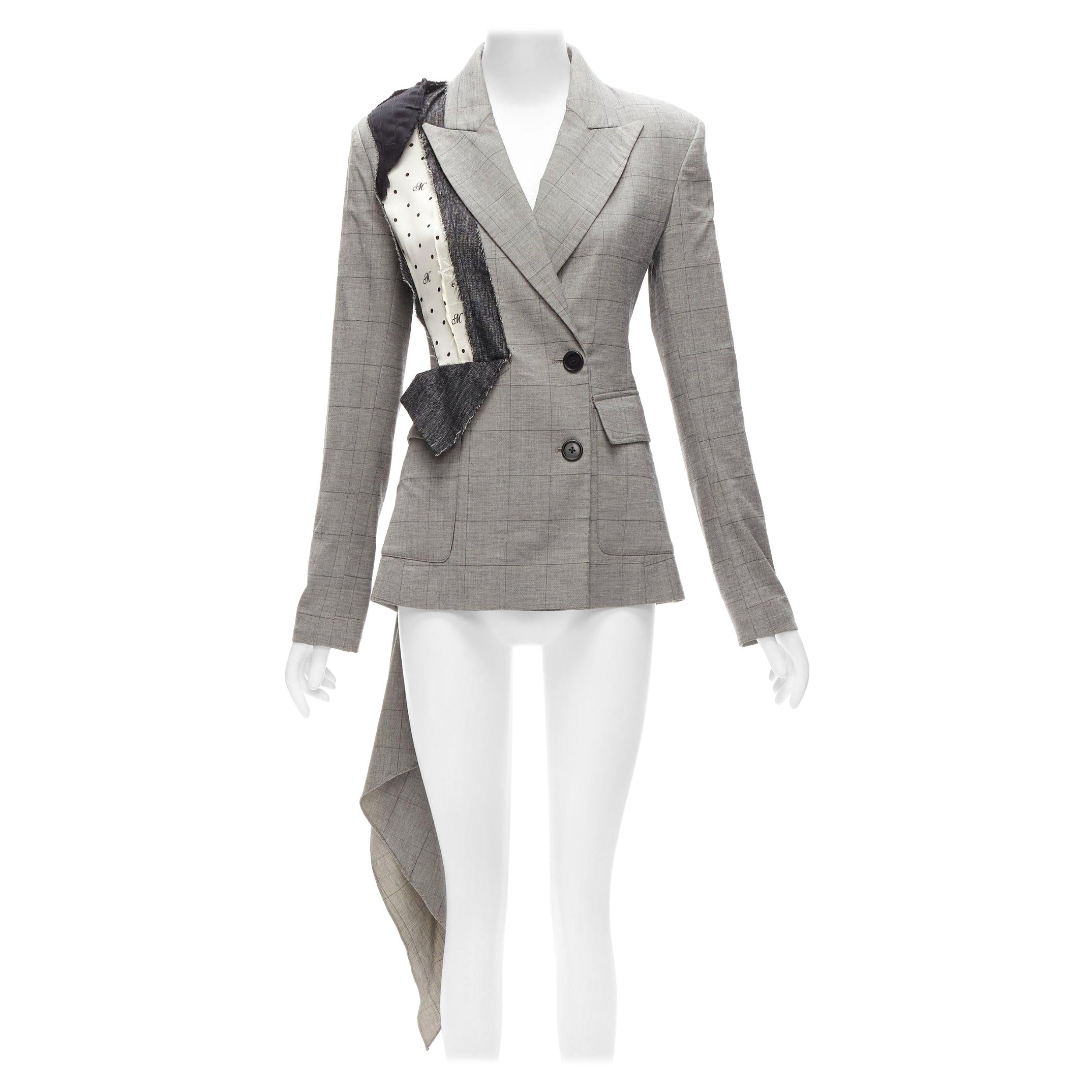 MONSE grey wool cotton deconstructed draped asymmetric blazer jacket US0 XS For Sale