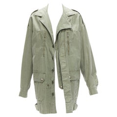 new LIMI FEU washed green cotton zip back pocketed utility parka coat S
