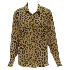 BLAZE MILANO 100% silk brown leopard print wrap button casual shirt Sz.1 S