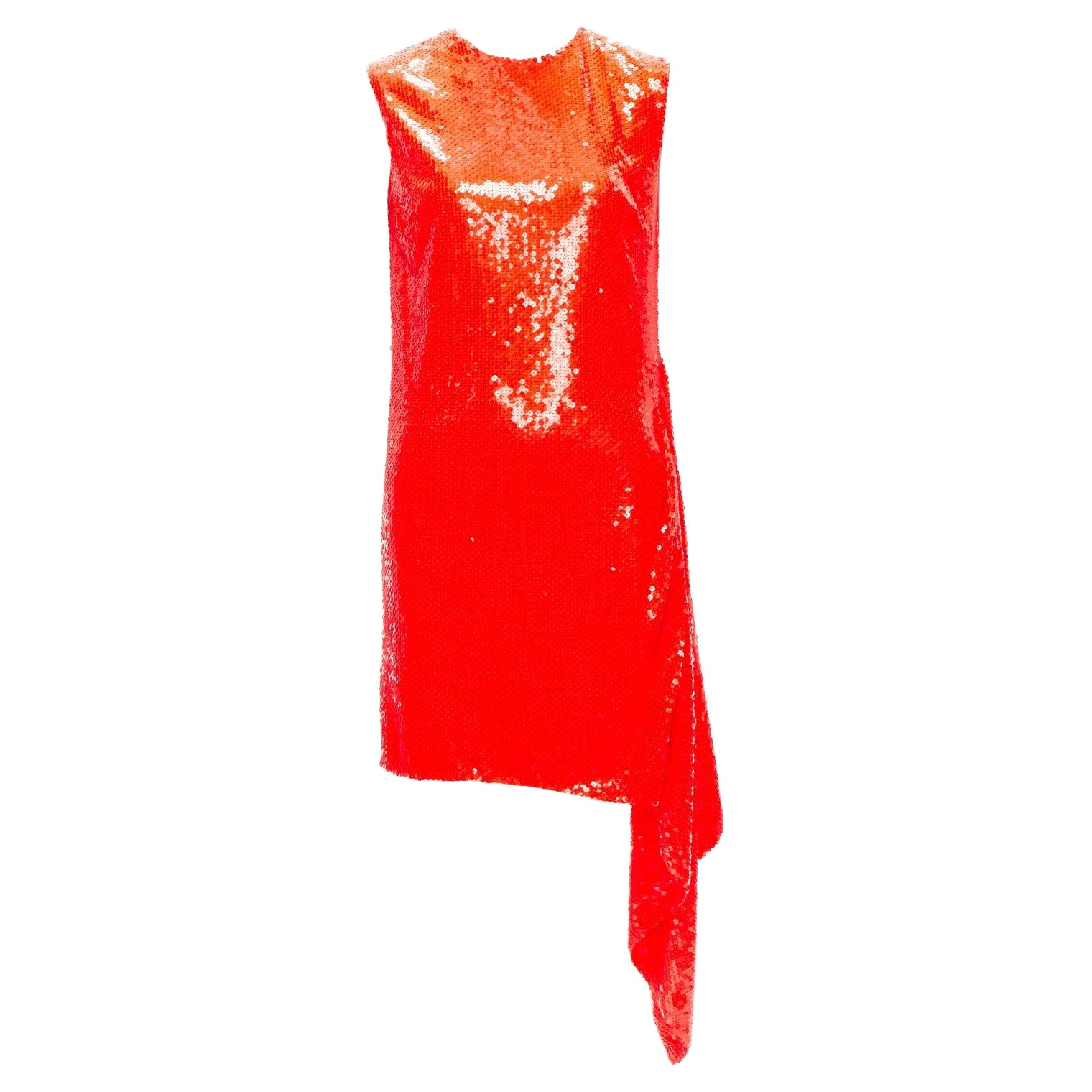 CALVIN KLEIN 205W39NYC Raf Simons - Robe à ourlet drapé à sequins rouges US4 S en vente