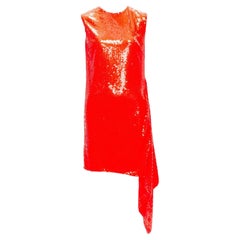 CALVIN KLEIN 205W39NYC Raf Simons Rotes Kleid mit drapiertem Saum aus Pailletten US4 S