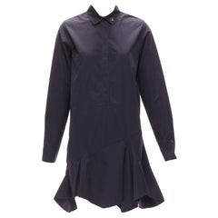 Vintage CHRISTIAN DIOR black bee crystal embellished collar ruffle hem shirt dress S