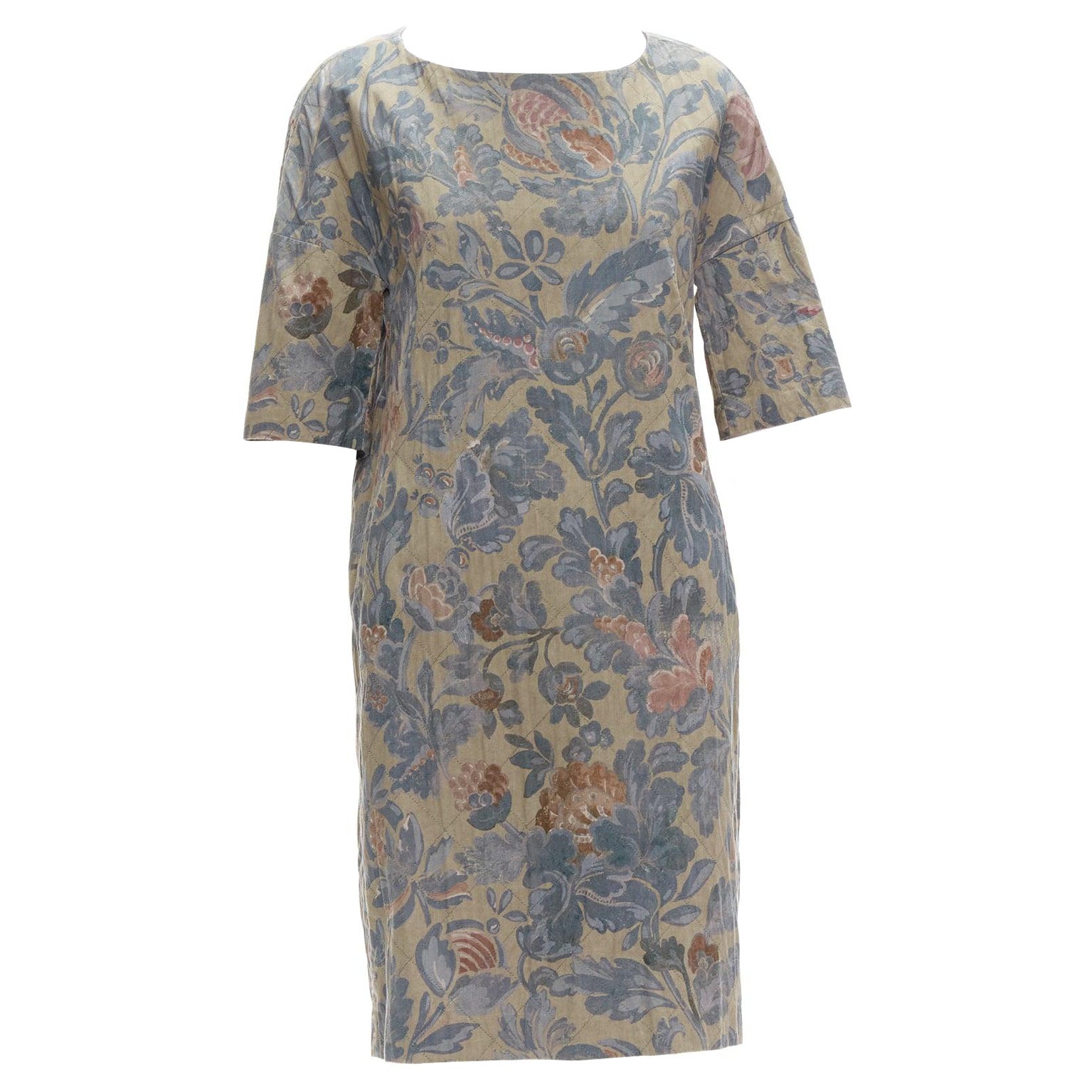 DRIES VAN NOTEN washed vintage floral diamond quilted dress IT36 XS For Sale