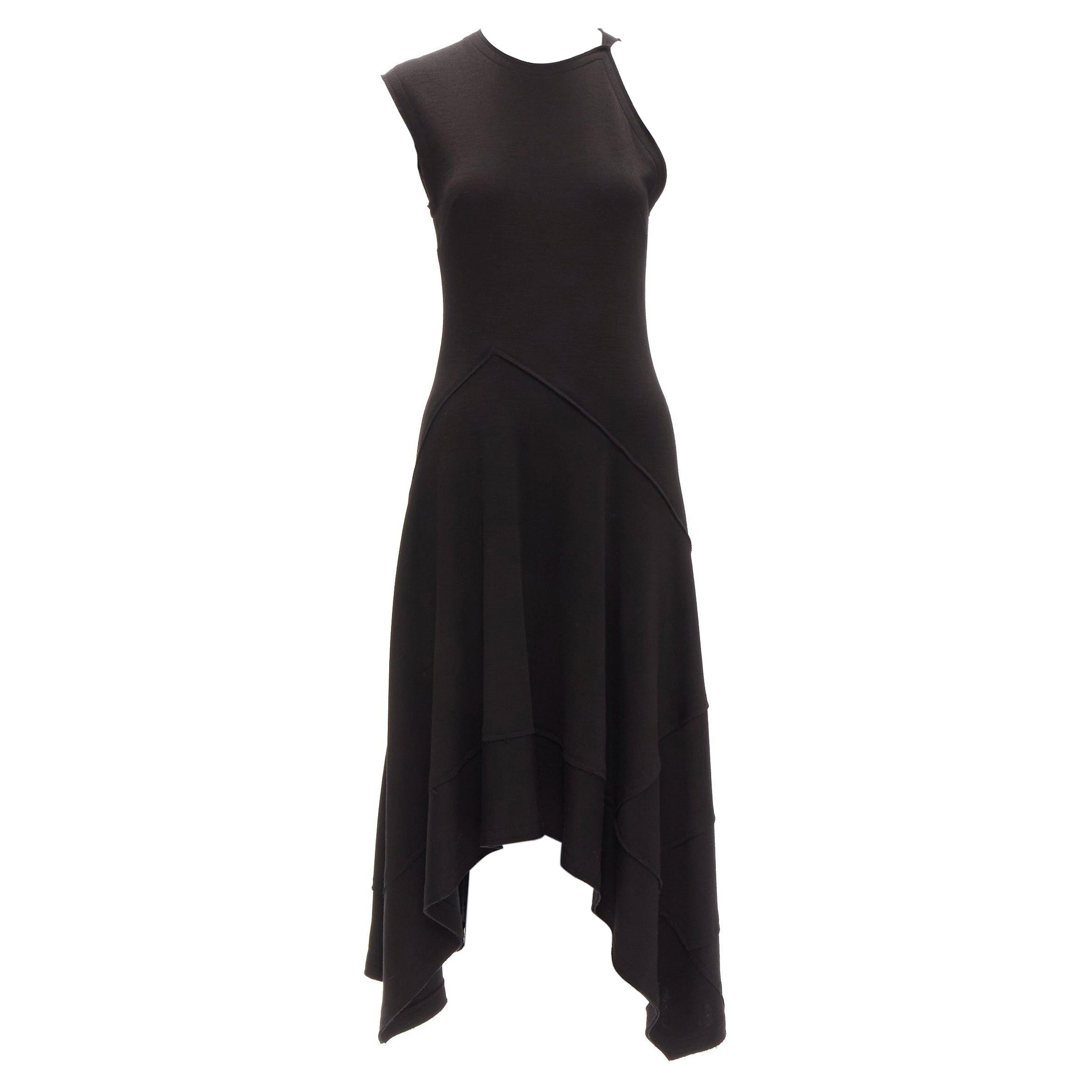 PROENZA SCHOULER black wool blend asymmetric bias cut knitted dress US2 S For Sale