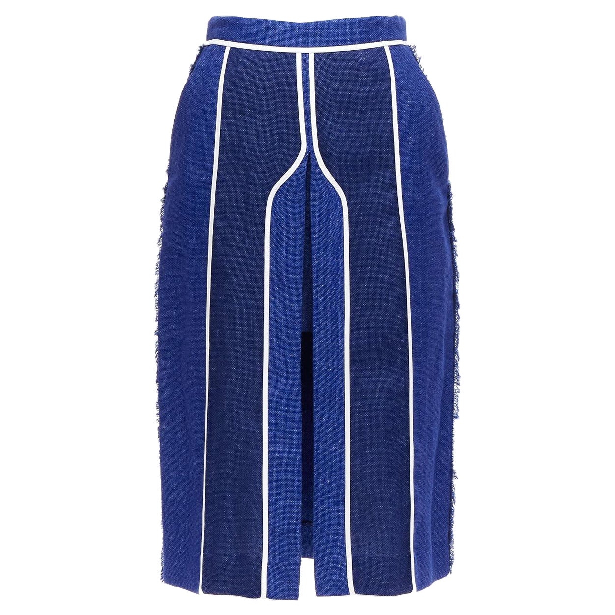 new ACNE STUDIOS 2016 Kent Linen blue striped wool slit front midi skirt FR34 XS