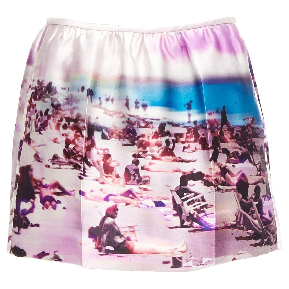 PRADA 2010 silk blend purple beach print mini skirt IT40 S