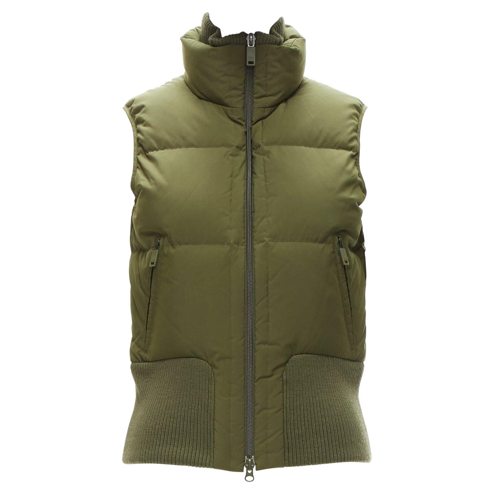 Y3 YOHJI YAMAMOTO green nylon logo high neck cropped zip puffer vest XS For Sale