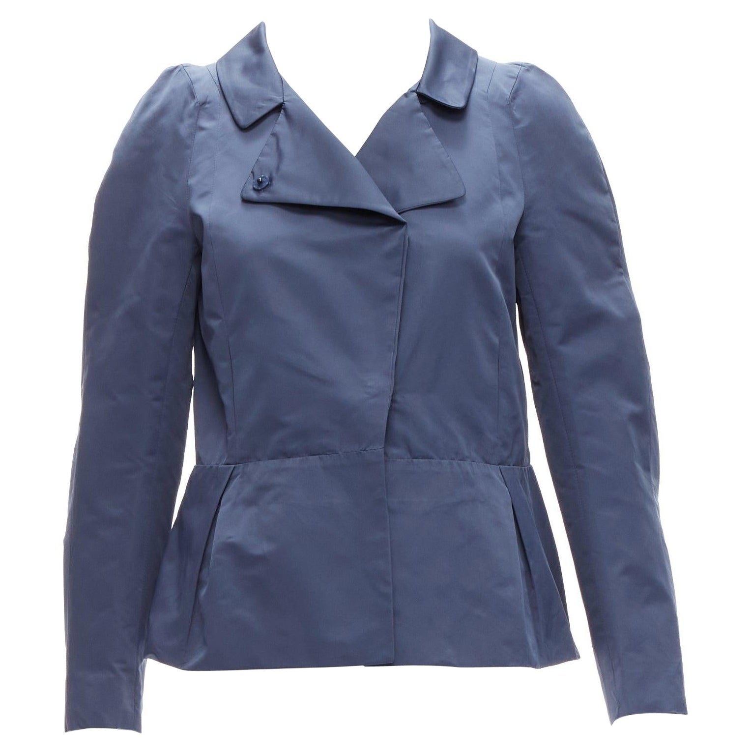 MARNI blue satin structural puff shoulder peplum minimal cropped jacket IT42 M For Sale