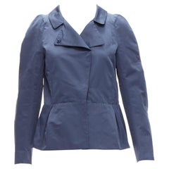 MARNI Blaue, strukturelle MARNI-Jacke aus Satin mit strukturiertem Puff-Schulterriemen und peplum in Kurzform IT42 M